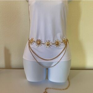 Vintage gold tone sunburts layered chain belt